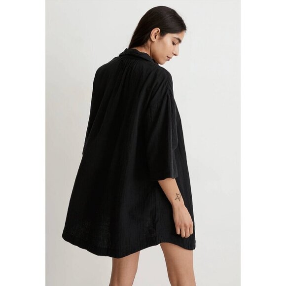 Madewell $65 Lightspun Swim Cover Up Mini Shirt Dress Size XS Black NJ876 - Picture 3 of 7